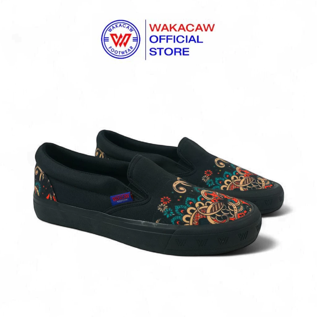 Wakacaw - Sepatu Slip On Batik Etnik All Black